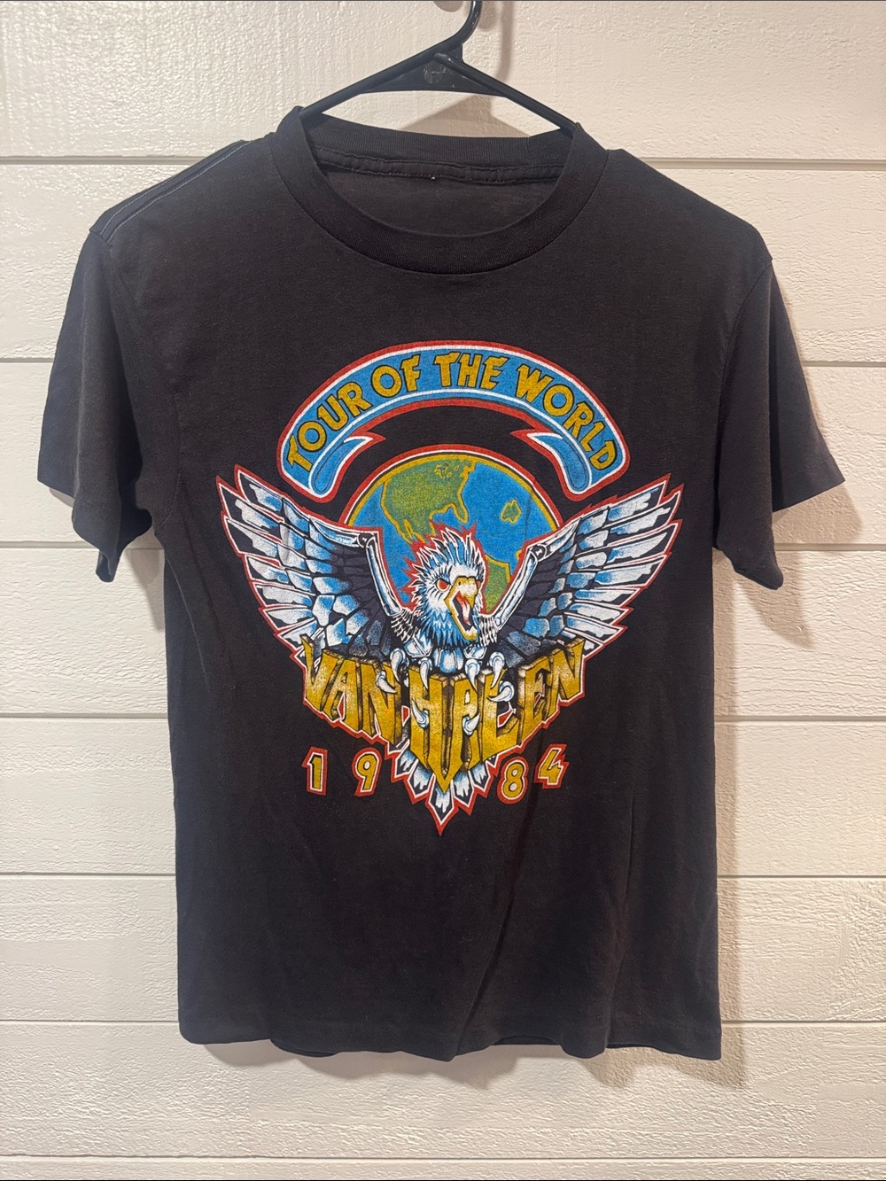 VINTAGE Black Van Halen ‘Tour of the World 1984' Graphic Tee- small